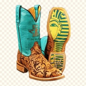 Tin Haul Gals KING TUT Turquoise and Tan Boots SZ 9